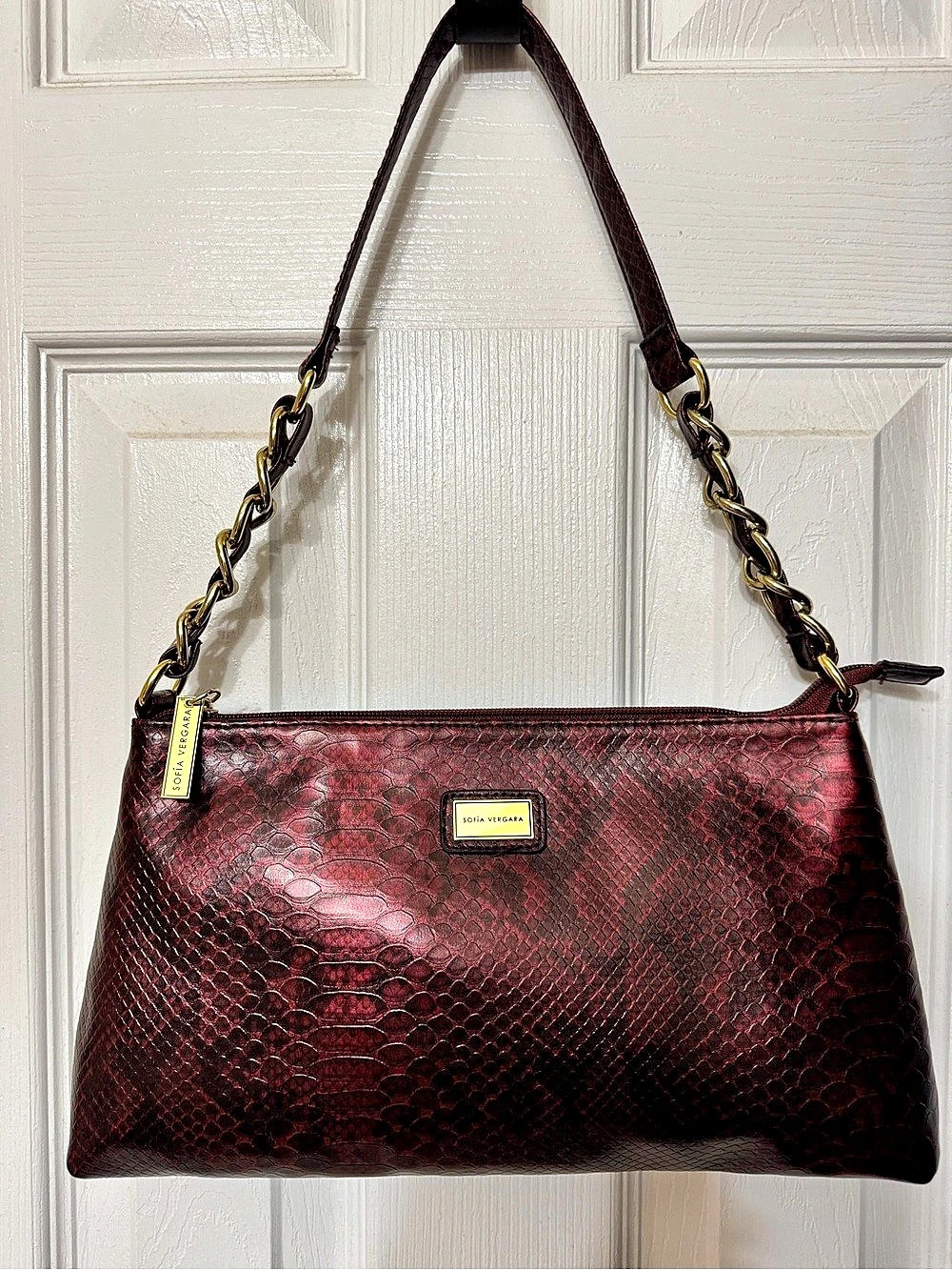 Sofia Vergara Vegan Leather Shoulder Bag in Burgundy